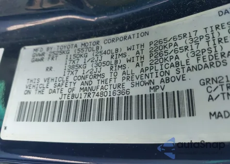 2004 Toyota 4Runner Limited V6 from USA, damaged, VIN JTEBU17R748016366